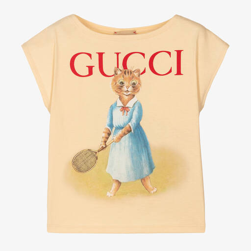 Gucci-تيشيرت قطن لون بيج للبنات | Childrensalon