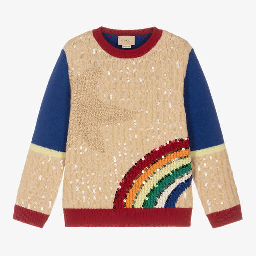 Gucci-Бежевый шерстяной свитер с пайетками | Childrensalon