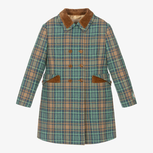 Gucci-Manteau bleu et marron à carreaux  | Childrensalon