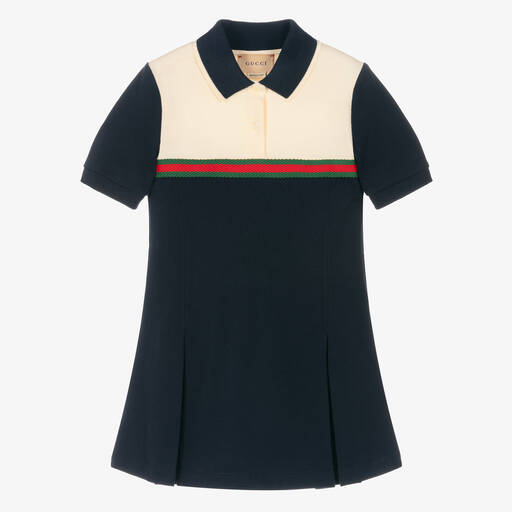 Gucci-Girls Blue Cotton Web Polo Dress | Childrensalon