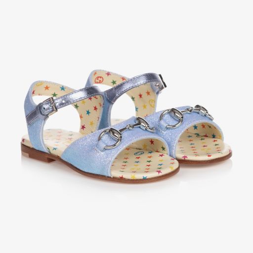 Gucci-Girls Blue Horsebit Sandals | Childrensalon