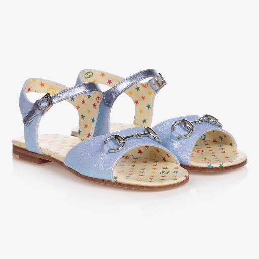 Gucci-Girls Blue Horsebit Sandals | Childrensalon
