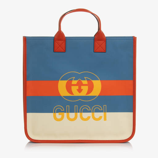 Gucci-Girls Blue Striped Canvas Handbag (32cm) | Childrensalon