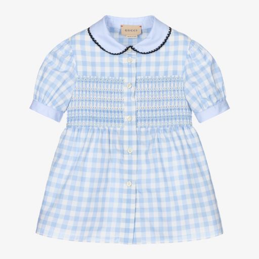 Gucci-Голубая хлопковая блузка в клетку виши для девочек | Childrensalon