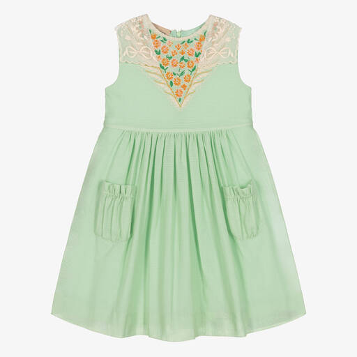 Gucci-Зеленое хлопковое платье для девочек | Childrensalon