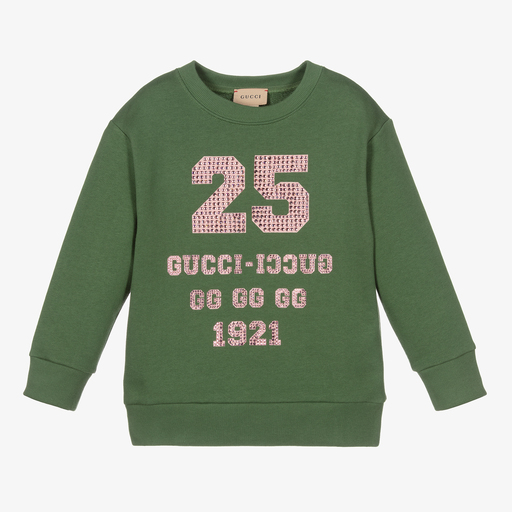 Gucci-Girls Green Crystal Sweatshirt | Childrensalon