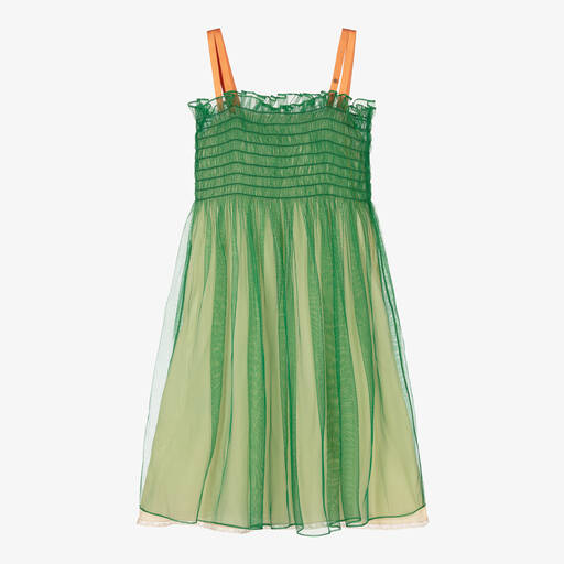 Gucci-فستان حرير تول وكريب لون أخضر | Childrensalon
