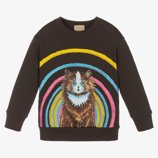 Gucci-Girls Grey Cat Sweatshirt | Childrensalon