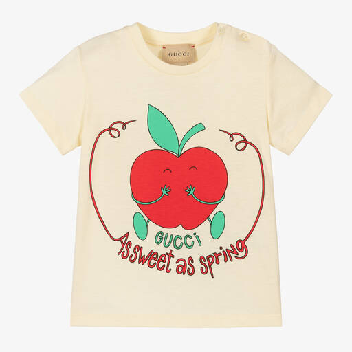 Gucci-Girls Ivory Apple & Slogan T-Shirt | Childrensalon