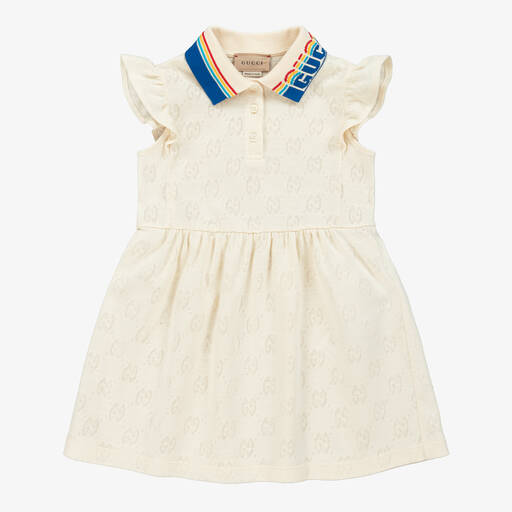 Gucci-Girls Ivory Cotton Jacquard Dress | Childrensalon