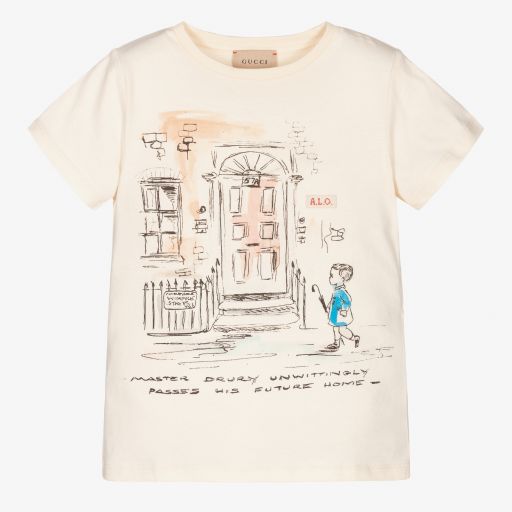 Gucci-Кремовая хлопковая футболка для девочек | Childrensalon