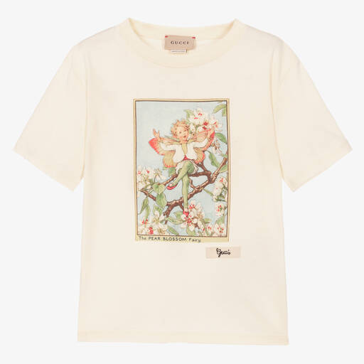 Gucci-Girls Ivory Cotton T-Shirt | Childrensalon