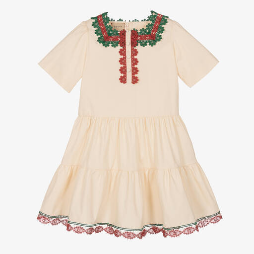 Gucci-Girls Ivory Cotton Tiered Dress | Childrensalon