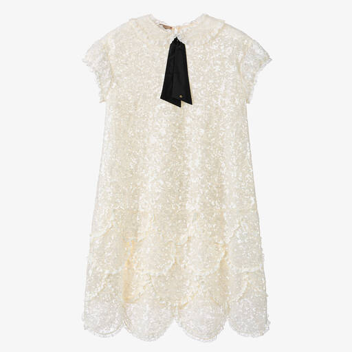 Gucci-Girls Ivory Embroidered Sequin Dress | Childrensalon