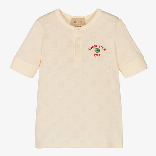 Gucci-GG Baumwoll-T-Shirt in Elfenbein | Childrensalon