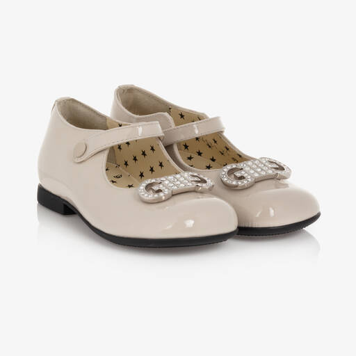 Gucci-Girls Ivory Patent Leather Diamanté Shoes | Childrensalon