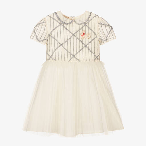 Gucci-Кремовое платье из тюля с пайетками | Childrensalon