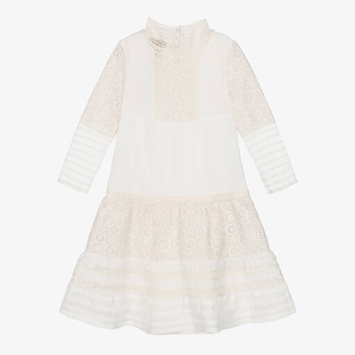 Gucci-Girls Ivory Silk & Cotton GG Dress | Childrensalon