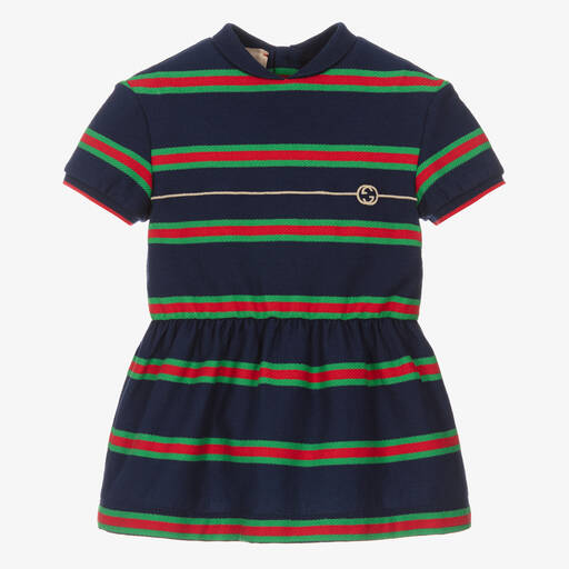 Gucci-فستان بولو ويب قطن جيرسي مقلّم لون كحلي | Childrensalon
