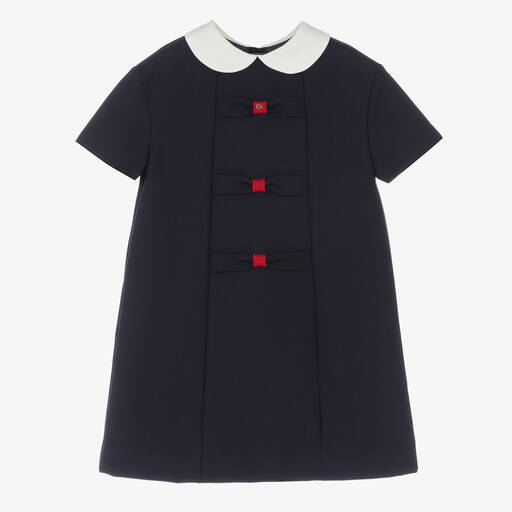 Gucci-Girls Navy Blue Wool Dress | Childrensalon