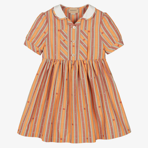 Gucci-فستان قطن لون برتقالي وبني | Childrensalon