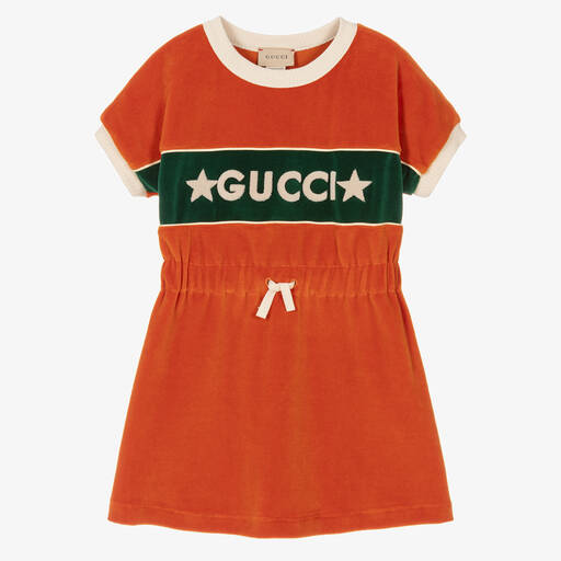 Gucci-Girls Orange Velour Dress  | Childrensalon