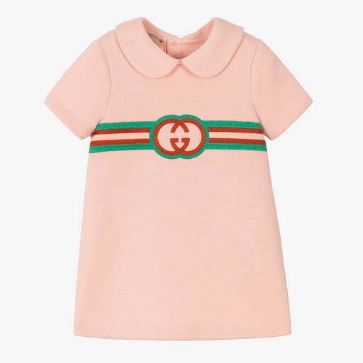 Gucci-فستان أطفال بناتي قطن جيرسي لون زهري | Childrensalon
