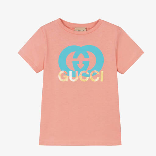 Gucci-Girls Pink Cotton Interlocking G T-Shirt | Childrensalon