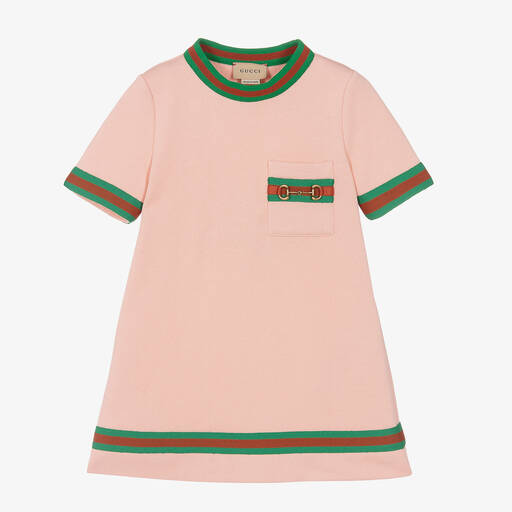 Gucci-Girls Pink Cotton Knit Horsebit Dress | Childrensalon