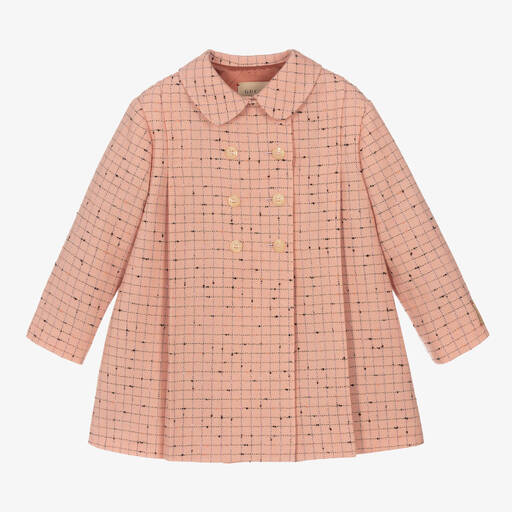 Gucci-Manteau rose en laine à carreaux | Childrensalon