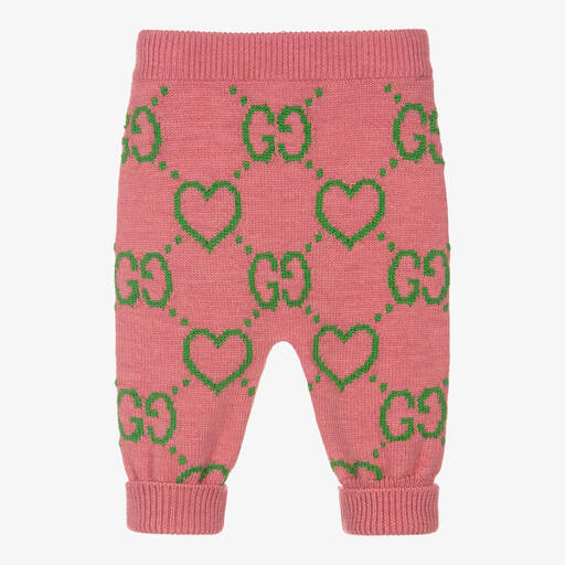 Gucci-Розовые шерстяные брюки с принтом GG для девочек | Childrensalon