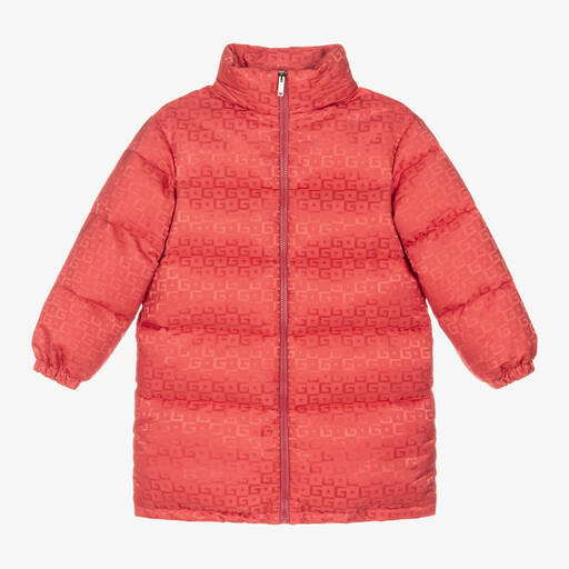 Gucci-Girls Pink Hooded Puffer Coat | Childrensalon