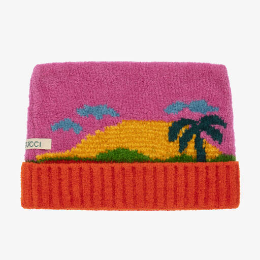 Gucci-Girls Pink Sunset Chenille Knit Hat | Childrensalon