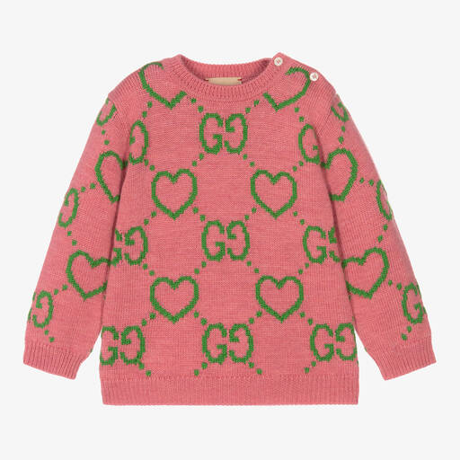 Gucci-Girls Pink Wool GG Sweater | Childrensalon