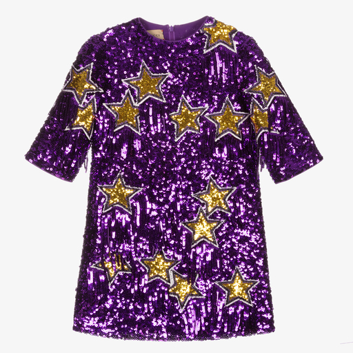 Gucci-Фиолетовое платье со звездами из пайеток для девочек | Childrensalon