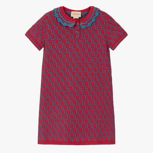 Gucci-Robe rouge et bleue en maille de coton fille | Childrensalon