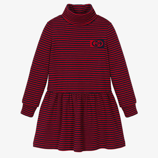 Gucci-Girls Red & Blue Stripe Cotton Dress | Childrensalon