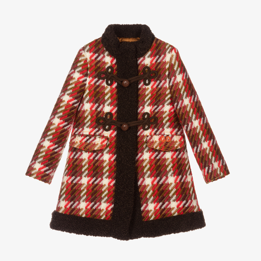 Gucci-Manteau rouge en laine à carreaux Fille | Childrensalon