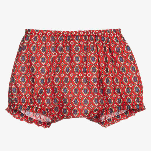 Gucci-Girls Red Floral Cotton GG Bloomer Shorts | Childrensalon