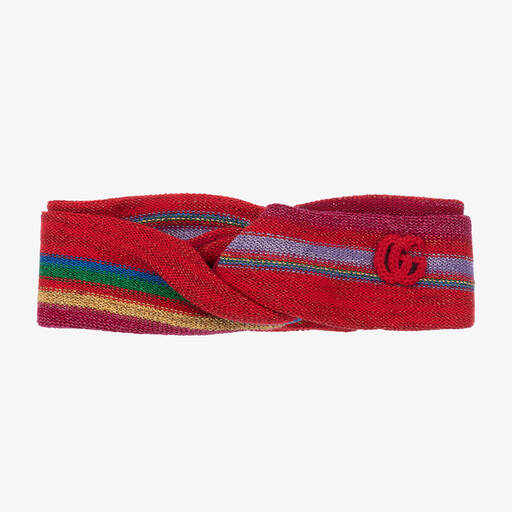 Gucci-طوق للرأس قطن محبوك مقلم لون أحمر غليتر | Childrensalon