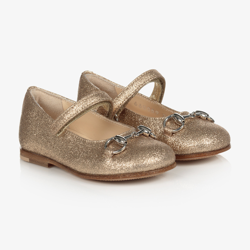 Gucci-Gold Glitter Ballerina Shoes | Childrensalon