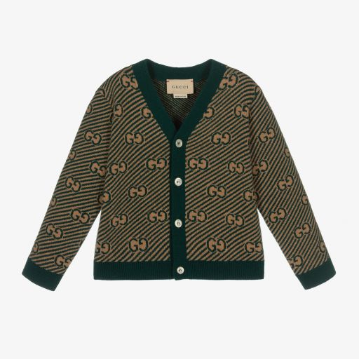 Gucci-Cardigan vert en laine GG Bébé | Childrensalon
