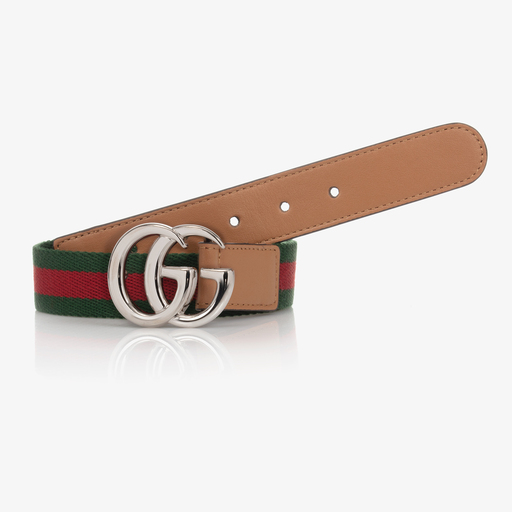 Gucci-حزام كانفاس وجلد لون أخضر وأحمر | Childrensalon