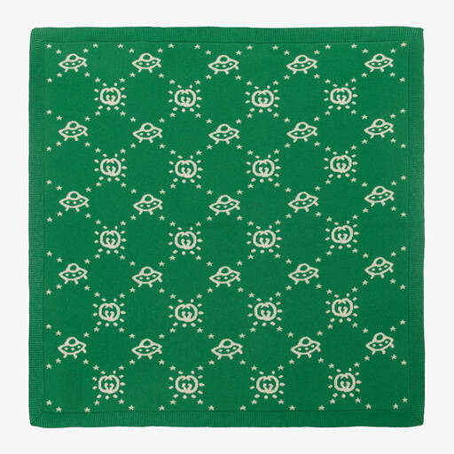 Gucci-Зеленое шерстяное одеяло с принтом GG (85см) | Childrensalon