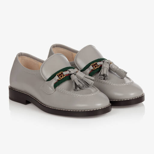 Gucci-Grey Leather Loafer Shoes | Childrensalon