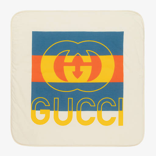 Gucci-Couverture en coton ivoire et bleue 80 cm | Childrensalon