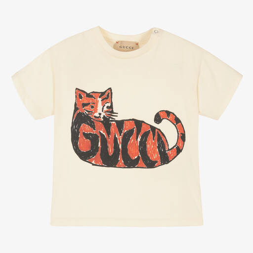 Gucci-Elfenbeinfarbenes Baumwoll-T-Shirt (Baby J) | Childrensalon