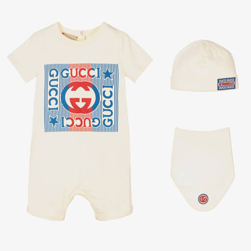 Gucci-Ivory Cotton Babysuit Gift Set | Childrensalon