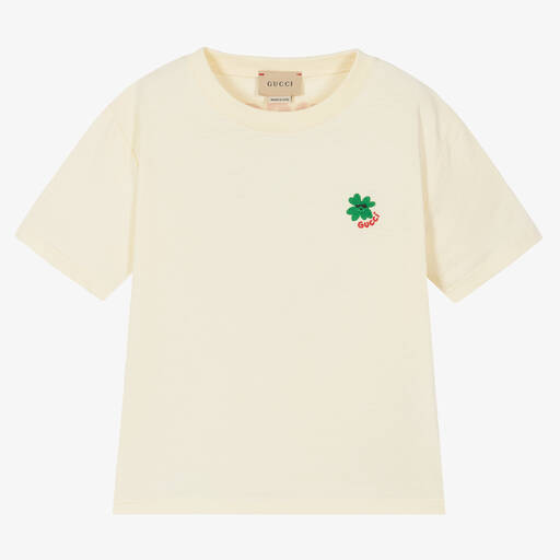 Gucci-Ivory Cotton Clover T-Shirt | Childrensalon