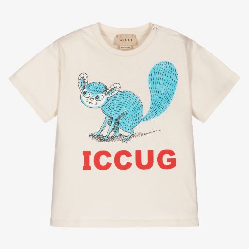 Gucci-Ivory Cotton Logo Baby T-Shirt | Childrensalon